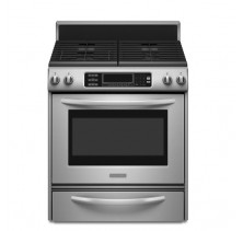 Kitchen Aid KGRS807S Freestanding Gas Range, 30in, 4.1 cu.ft, with 4 Sealed Burners, 15,000 BTU TripleTier Burner, 4.1 cu. ft. Even-Heat True Convection Oven and Warming Drawer