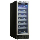 Danby DWC276BLS 12" Built-in Wine Cooler with 27-Bottle Capacity, 7 Sliding Black Wire Shelves w/ Beechwood Face & Interior Blue LED Display Light: Black with Stainless Steel Door Trim