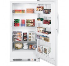GE FUM17SVRWW Upright Freezer, 32in, 17.1 cu. ft. with 3 Wire Shelves, Manual Defrost, Soft Freeze Zone, Slide-Out Bulk Storage and Defrost Water Drain