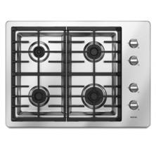 Maytag MGC7430W Gas Cooktop, 30in, with 4 Sealed Burners Including 2 Power Cook Burners, Frameless Design, Pilotless Electronic Ignition and Continuous Grates