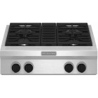 Kitchen Aid KGCU407VSS Gas Cooktop, 30in, (Commercial Style) with 4 Sealed Burners, 20K BTU Ultra Power Burner, 5K BTU Simmer/Melt Burner, Continuous Cast Iron Grates and Culinary Ledge