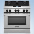 KitchenAid YKDRU767VS Freestanding Duel Fuel Range, 36in, 5.1 cu.ft, with Dual-fan convection, Auto Steam, Two 20K BTU Ultra Power Dual-Flame Burners and Glass-touch menu-driven LCD display  