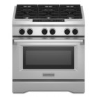 Kitchen Aid YKDRS467VS Freestanding Duel Range, 36in, 5.1 cu.ft, with Even-Heat True Convection Oven, 6 Sealed Burners and Large Glass-Touch Oven Control Panel