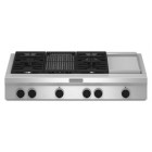 Kitchen Aid KGCU484VSS Gas Cooktop, 48in, with 4 Sealed Burners, 20K BTU Ultra Power Dual Flame Burner, Even-Heat Chrome Electric Griddle and 18K BTU Even-Heat Gas Grill