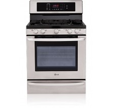 LG LRG3095ST Freestanding Gas Range, 30 in, 5.4 cu.ft., SmoothTouch Glass Controls, VFD Display, 5 Sealed Burners, 2 Full-Width Racks, 17,000 BTU RF Burner, Self-Cleaning w/ Blue Interior