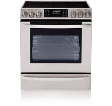 LG LSE3092ST Slide In Electric Range, 30 in, 5.4 cu.ft. Blue porcelain oven cavity,  Smooth touch Glass Control, One 9/12 in dual (max 3000w), One 6in/9in/12in Triple (max 3000W), 3 Racks w/ 1 Gliding