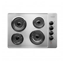 Frigidaire FFEC3005L 30in Electric Cooktop, Coil Cooktop Surface, Right Side Controls, 2x8" 2100w Coil Elements, 2x6" 1250w Coil Elements, Lift-up Cooktop, Chrome Drip Bowls