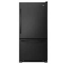 Maytag MBF2258XEB Bottom Mount Refrigerator, 22in,  Pull Out Freezer Drawer, 30% Energy Star, 4 Split (3 Slide Out) Shelves+ Hanging Deli, 3 Door Bins + Dairy, 2 Humidity Controlled Crispers