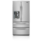 LG LMX25988ST 4 Door French Door Refrigerator, 33 in, 24.7 cu.ft, with 4 Split Spill Protector Glass Shelves, Double Freezer Drawers, Glide N' Serve Drawer, External Ice/Water Dispenser