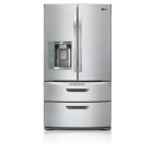 LG LMX28994ST 4 Door French Door Refrigerator, 36 in, 26.5 cu.ft, with 2 Auto Freezer Drawers (Convertible Upper Drawer), Tall Ice & Water Dispenser with white LED Display (Icon Touch)
