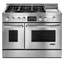 Jenn Air JGRP548WP 48 inch Pro-Style Gas Range with Griddle and MultiMode Convection with Two 20,000 BTU Stacked PowerBurners, 7-Inch Full Color Touch-Anywhere LCD Display and Auto Convection 