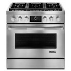Jenn Air YJDRP436WP 36 inch 6 Burner Duel Fuel Commercial Range with 7-Inch (17.8 cm) Full Color Touch-Anywhere LCD Display, Dual-Fan MultiMode True Convection System and Keep Warm option 