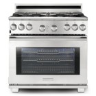 Electrolux Icon E36DF7CGPS Freestanding Duel Fuel Range, 36 in, 6.4 cu.ft, with 6 Sealed Burners, Convection Oven, Smooth-Glide Oven Racks and 6 inch Stainless Steel Backsplash