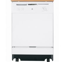 GE GSC3500V Portable Dishwasher, 24 7/8 in, with 4 Touch Tap, 4 Levels, 5 Cycles, 2 Options, Candlelight Woodgrain and Energy Star Rated