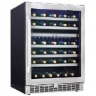 Danby DWC153BLSST  Undercounter Dual Zone Wine Cooler, 24in, with 51-Bottle Capacity, Roller Glide Wooden Shelves, Temperature Alarm, Digital Thermostat and LED Display