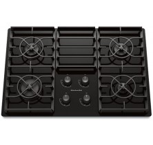 Kitchen Aid KGCC506R Gas Cooktop, 30in, with Gas-on-Glass Cooktop Surface, Electronic Ignition, 17,000 BTU Professional Burner, nfinite-heat control knobs and Versatile burner options 