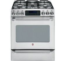 GE Cafe CGS980SEMSS Slide-In Gas Range, 30in, 6.0 cu.ft, with Precise Air Convection System, Non-Stick Griddle, LowerOven and Precise Simmer Burner 