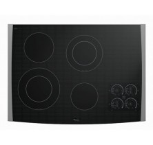 Whirlpool Gold GJC3055RS Stainless Steel Electric Cooktop, 30in, with Smooth ceramic-glass surface cleans up quickly, Hot Surface Indicator Light, Glass Touch Controls and Double Dual Element Cooktop   Stainless Steel