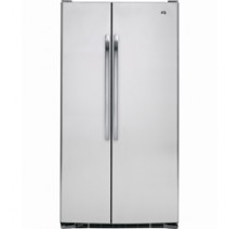 GE GSR23YBWSS Stainless SteelSS Side by Side Refrigerator, 36in, 22.7 cu.ft., 2 clear crisp., 3 slide-out Spillproof sh., 4 clear front door bins, GE flat front SS handles, Gray Cabinet Stainless Steel