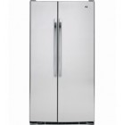 GE GSR23YBWSS Side by Side Refrigerator, 36in, 22.7 cu.ft., 2 clear crisp., 3 slide-out Spillproof sh., 4 clear front door bins, GE flat front SS handles, Gray Cabinet