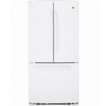 GE GFRF2KBYWW White  French Door Refrigerator, 33in, 22.1 cu.ft., 4 split glass.,  3 crisp (2 adj hum),4 portabins, gal sh., contour door, High gloss finish, New GE crown door appearance White 