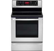 LG LSC5674WS Stainless Freestanding Electric Range, 30 in, 5.6 cu.ft. Blue porcelain oven cavity, Smooth Touch Glass Control, Ceran Suprema smooth cooktop; One 9/12 in dual (max 2700w), One 9 in (2500w) Stainless