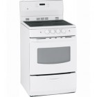 GE JCAP760 Freestanding Electric Self CleanRange, 24in, 3.0 cu.ft, with Ceramic Glass Cooktop, Electronic Oven Controls, 2 Ribbon, 8" Heating Elements and Quick Clean Storage Drawer   