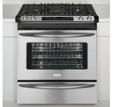 Frigidaire Gallery CGDS3065KF Stainless Steel Slide-In Range, 4.2 Cu. Ft, 30&rdquo; Dual Fuel, Convection, Self Clean, Auto Shut-Off, Continuous Cast Iron Grates with Black Matte Finish, 1x17K BTU Burner w/Quick Boil Stainless Steel
