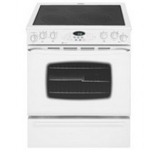Maytag MES5875BCW White Slide In Electric Range, 30in, 4.5 cu.ft, with Precision Cooking System with PreciseBake, EvenAir True Convection System with Auto Conversion Option and Delay Start Oven Control   White