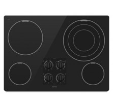 Maytag MEC7630WB Black Electric Cooktop, 30in, with  Radiant Elements, 12"/9"/6" Triple-Choice Element, 3,200 Watt Speed Heat Element, Glass Ceramic Surface and Dishwasher Safe Knobs Black