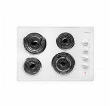 Frigidaire FFEC3005LW White30in Electric Cooktop, Coil Cooktop Surface, Right Side Controls, 2x8" 2100w Coil Elements, 2x6" 1250w Coil Elements, Lift-up Cooktop, Chrome Drip Bowls White