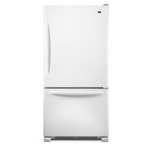 Maytag MBF2258XEW WhiteB Bottom Mount Refrigerator, 22in,  Pull Out Freezer Drawer, 30% Energy Star, 4 Split (3 Slide Out) Shelves+ Hanging Deli, 3 Door Bins + Dairy, 2 Humidity Controlled Crispers White