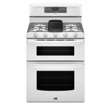 Maytag MGT8885XW White Freestanding Double-Oven Gas Range, 30in, 6.0 cu.ft, with 5 Sealed Burners, EvenAir True Convection Lower Oven, Self-Cleaning, Griddle Burner w/ Griddle Included  White