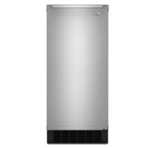 Whirlpool GI15NDXXS Stainless Steel Freestnading Ice Maker, 15in, with 25 lbs. Ice Storage, 50 lbs. Daily Ice Production, Fast Ice, Electronic Clean Cycle, Flat Reversible Door and Storage Bin w/ Handy Ice Scoop Stainless Steel