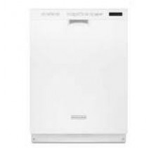 Kitchen Aid KUDS30CXWH White Dishwasher, 24in, with 4 Cycles, 6 Options, SatinGlide Nylon Racks, ProScrub Option, Built-In Hard Food Disposer, Light Touch Controls and Energy Star Qualified White