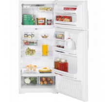 GE GTH17GBCWW White Top Mount Refrigerator, 28 in, 16.6 cu.ft, with Upfront Temperature Control, 2 Clear Vegetable Crispers, Clear Snack Pan, Reversible Doors and Optional Icemaker (IM4A)     White