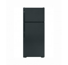 GE GTH18HBCBB Black Top Mount Refrigerator, 28 in, 18.2 cu.ft, with Upfront Temperature Controls, 2 Clear Vegetable Crispers, Clear Snack Pan, NeverClean Condenser and Optional Ice Maker  Black