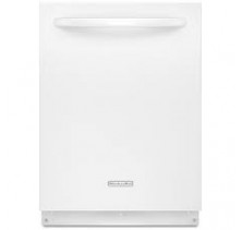 Kitchen Aid KUDC10FXWH White Dishwasher/Fully Integrated, 24in w/ 4 Wash Cycles, 3 Options, 4 Stainless Steel Wash Arms, SatinGlide Racks, Hard Food Disposer, Energy Star Qualified and 52 dBA Sound Rating  White