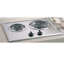 GE JP201CBSS Stainless Steel Electric Cooktop, 21in, with 2 Coil Cooktop, Removable One-Piece Drip Bowls and 21 1/4" Porcelain Enameled Cooktop   Stainless Steel