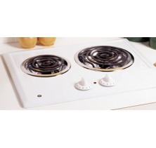 GE JP202DWW White On White Electric Cooktop, 21in, with 2 Coil Cooktop, Removable One-Piece Drip Bowls and 21 1/4" Porcelain Enameled Cooktop   White on White