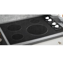 GE JCP346WMWW White Knob Electric Cooktop, 30in, with 2 Ribbon, 6" Heating Elements, 8" Heating Element with PowerBoil, Hot Surface Indicator Lights and Ceramic Finish   White knob