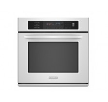 Kitchenaid KEBS107SWH White Single Wall Oven, 30in, 4.3 cu.ft, with Even-Heat True Convection System & Glass-Touch Oven Display White