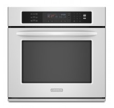 Kitchen Aid KEBS177SWH White Single Wall Oven, 27in, 3.8 cu.ft, with Even-Heat True Convection System, Glass-Touch Oven Display, True-Broil Reflector, Self-cleaning  and Removable Temperature Probe  White