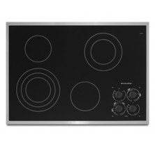 Kitchen Aid KECC507RSS Pure Black W/ Stainless Steel Trim Electric Cooktop, 30in, with 4 Elements, Pure Ceramic Glass Surface & Hot-Surface Indicators Pure Black w/ Stainless Steel Trim