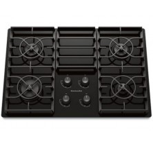 Kitchen Aid KGCC506RBL Pure Black Gas Cooktop, 30in, with Gas-on-Glass Cooktop Surface, Electronic Ignition, 17,000 BTU Professional Burner, nfinite-heat control knobs and Versatile burner options  Pure Black