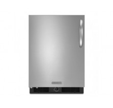 Kitchen Aid KURS24LSBS Black-on-Stainless  Left Hinge Built In Undercounter Refrigerator, 24in, 5.7 cu.ft, with Spill Clean Glass Shelves, Adjustable temperature control on the base grille and Wrap-around stainless steel door   Black-on-Stainless  Left Hinge