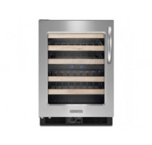 Kitchen Aid KUWS24LSBS Black-on-Stainless / Left Hinge Built In Under Counter Wine Cooler, 24in, Wine Cellar with Five SatinGlide Stainable Extendable Racks, 46-Bottle Capacity & Auto Defrost Black-on-Stainless / Left Hinge