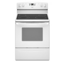 Amana AER5844VCW White Freestanding Electric Range, 30in, 4.8 cu.ft, with 4 Radiant Elements, 4.8 cu. ft. Capacity Oven, Keep Warm Setting, Extra-Large Oven Window and Storage Drawer White