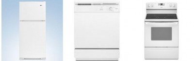1)Amana 17.6 Cu.Ft, Top Mount Refrigerator. <br> 2)Amana 4.8 Cu.Ft, Electric Range, Self Clean.  <br> 3)Amana Full Console Dishwasher.