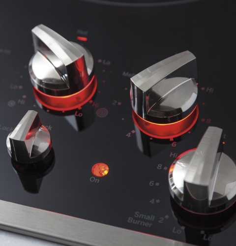 Red LED backlit knobs with black glass surface - PP7030DJBB